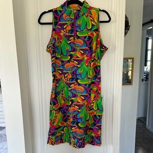 Tzu Tzu Neon Swirl Sleeveless Mini Dress — Green, Purple, Pink, Yellow, Blue